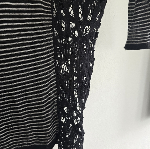 Free People Linen Blend Crochet Love Me Do Blouse Top Sz M Stripe Oversize - Picture 8 of 16